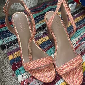 Orange and pink wedge heels